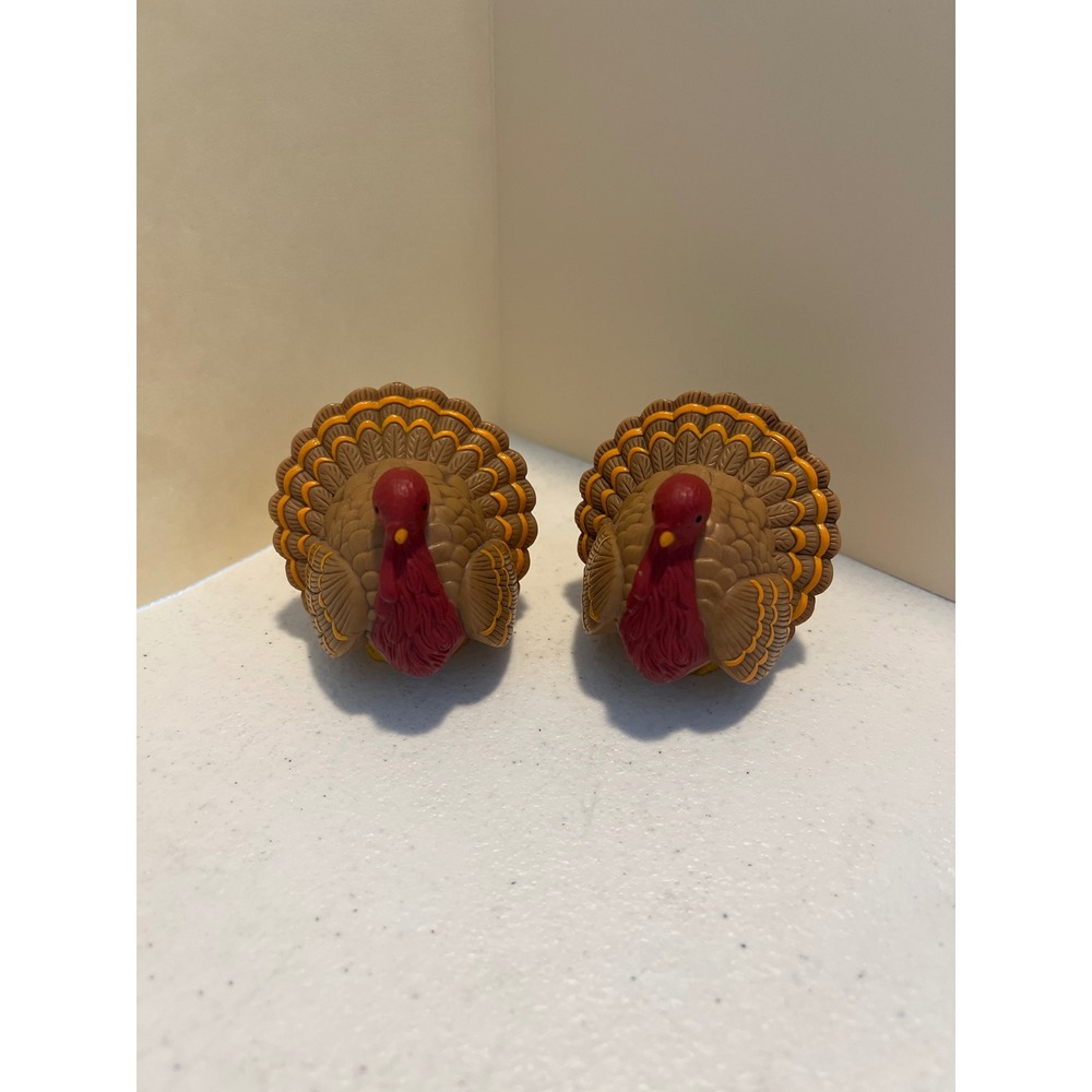Heartline Thanksgiving Turkey Figurines Set of 2 Mini Harvest Decor Brown Red